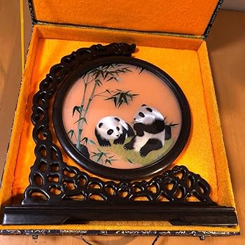 Amazon.co.jp: 中国民芸品 パンダ 両面刺繍 置物 中国蘇州伝統